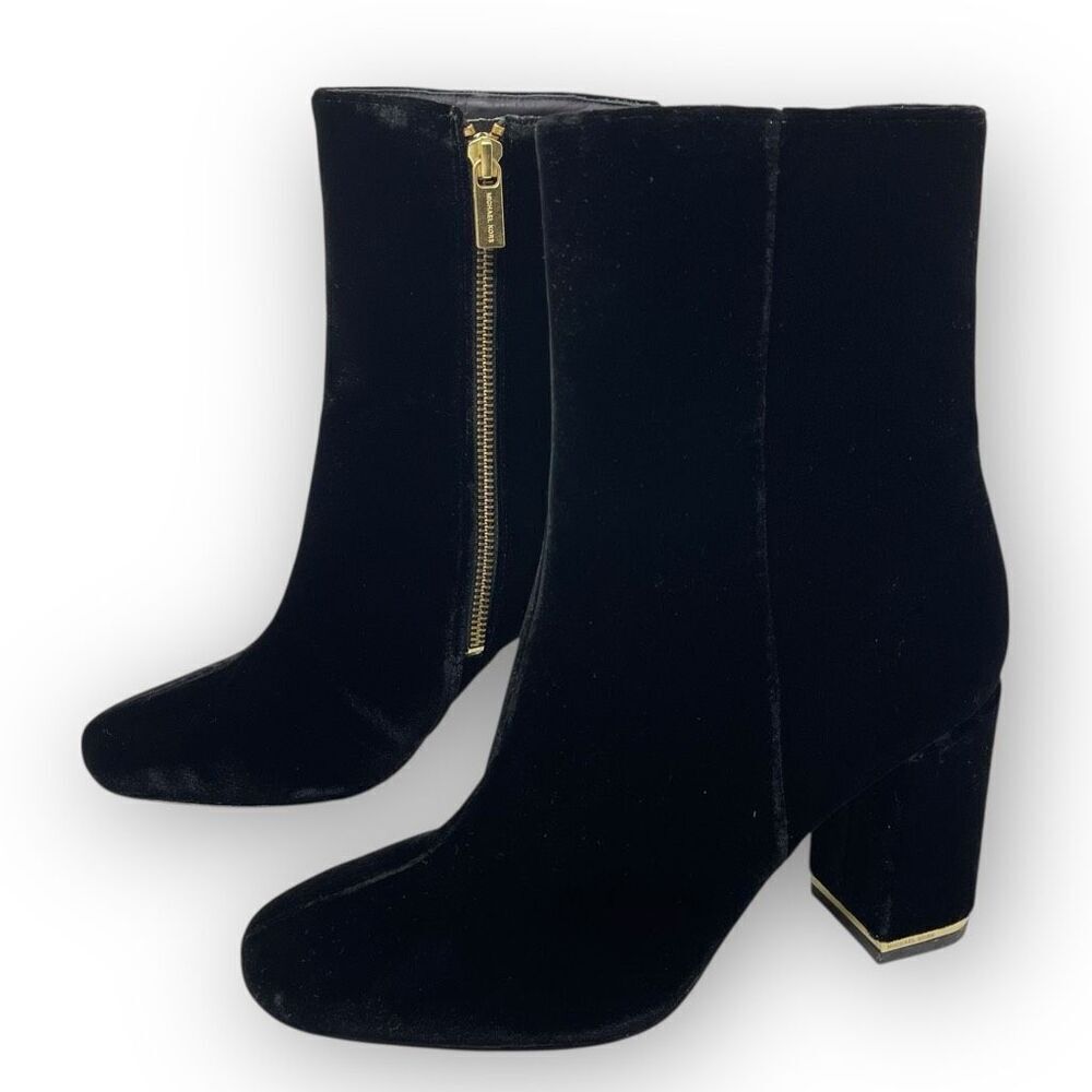 Michael Michael Kors Black Velvet Ursula Bootie Boots Block Heel Womens Size 7.5